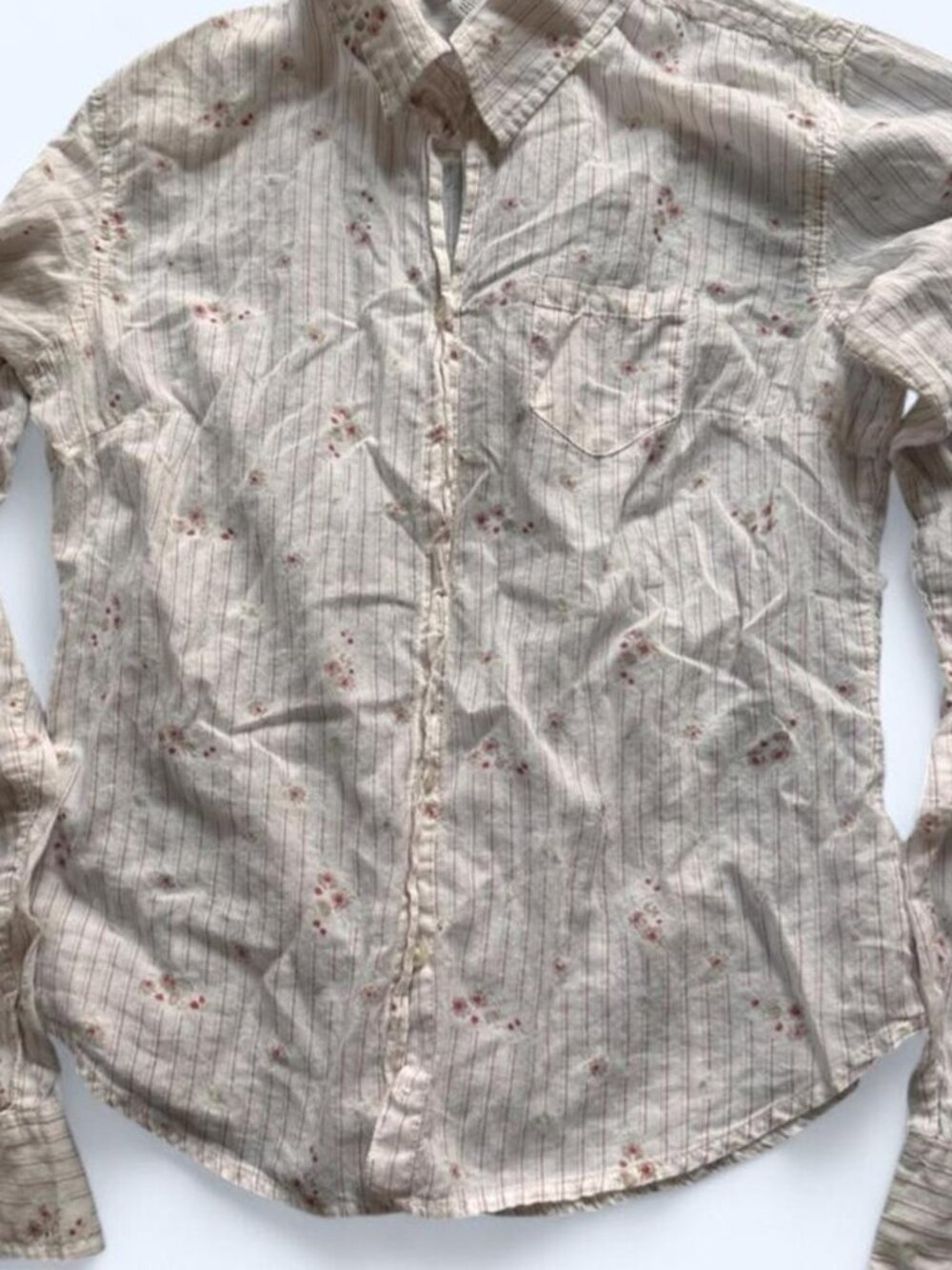 Vintage Aeropostale Floral Button Up Blouse Pink White XS Coquette Y2K